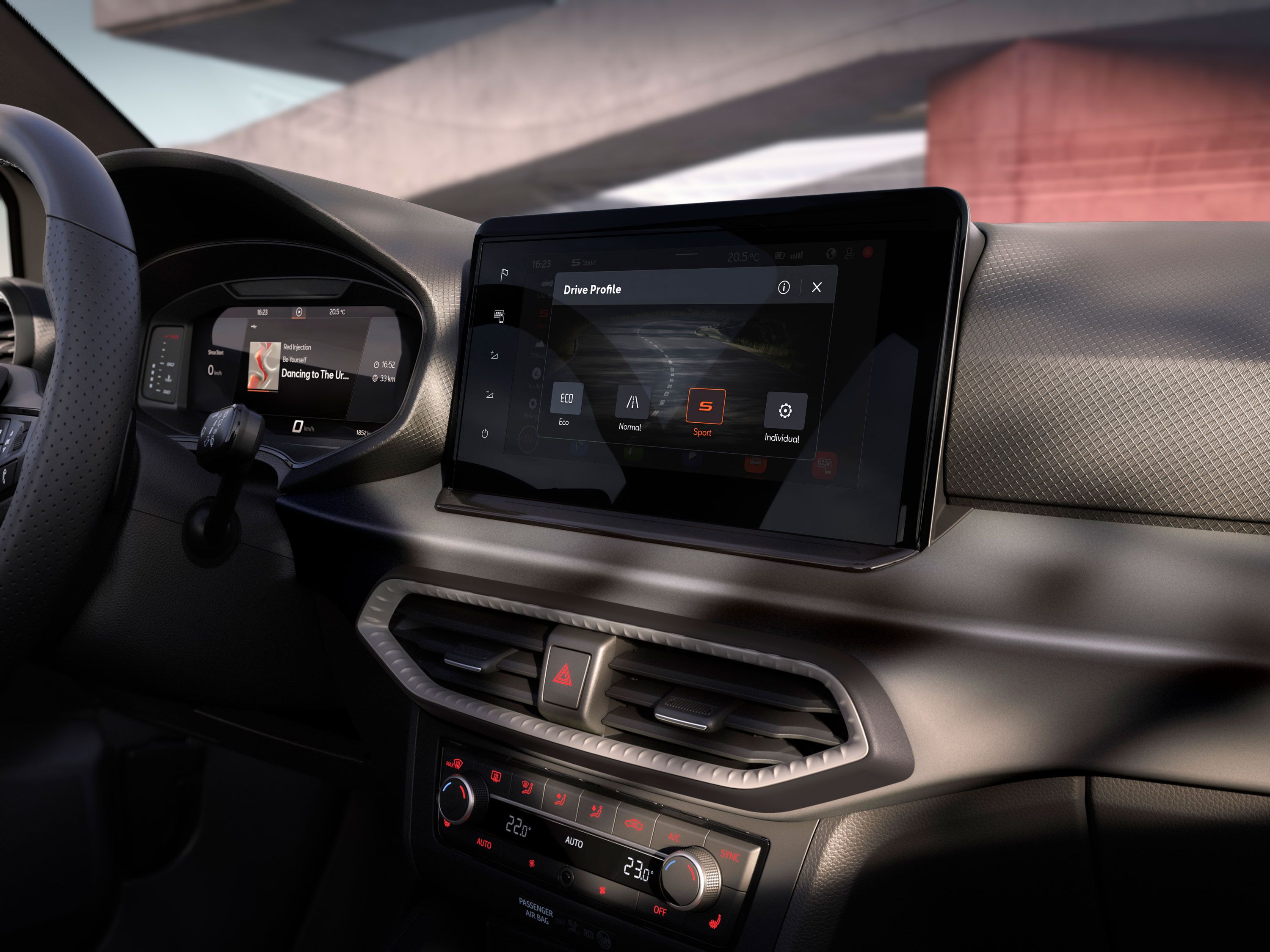 Touchscreen des SEAT Ibiza mit integriertem Drive Profile System.